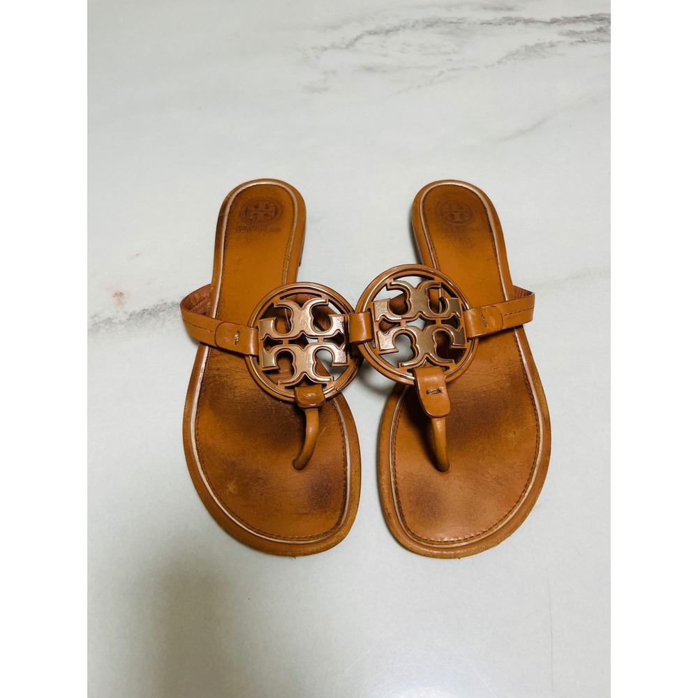 Tory Burch Metal Miller Sandals Tan Rose Gold Size 8.5 M 5930 A 19 54 Flat Thong